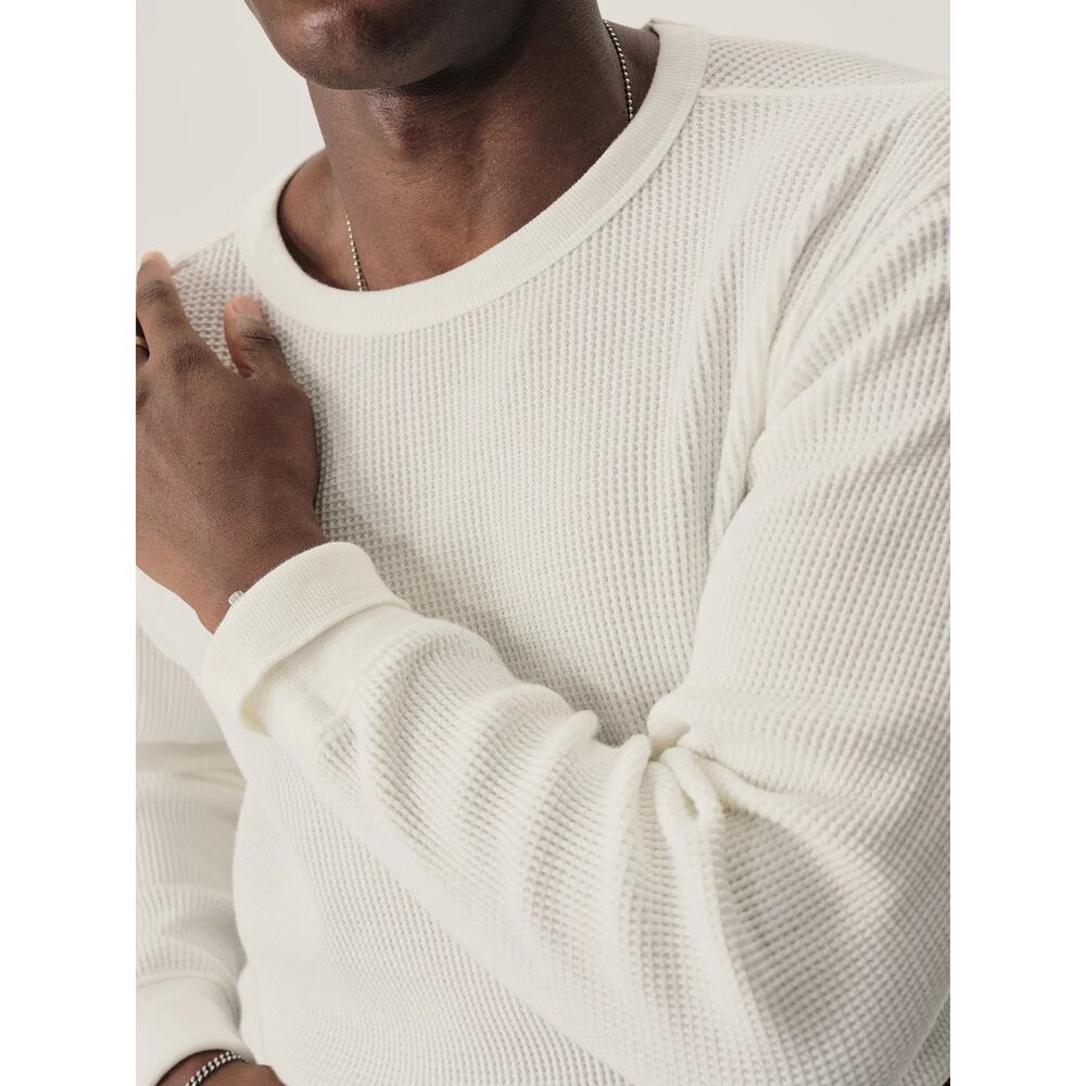 Buck Mason Men's Toughknit Thermal Long Sleeve Heavyweight Crew Shirt in White - Picture 2 of 6